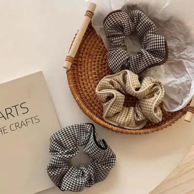 Korean Style Retro Colored Women Girls Hair Scrunchies Set (3 pcs)